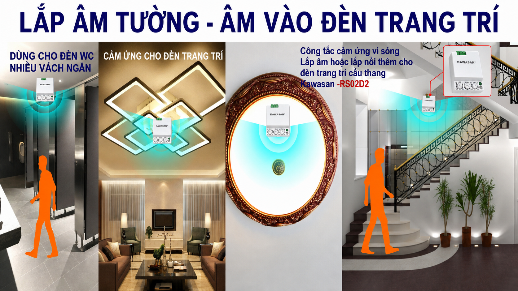 Lắp công tắc cảm ứng âm tường vào các đèn trang trí khác