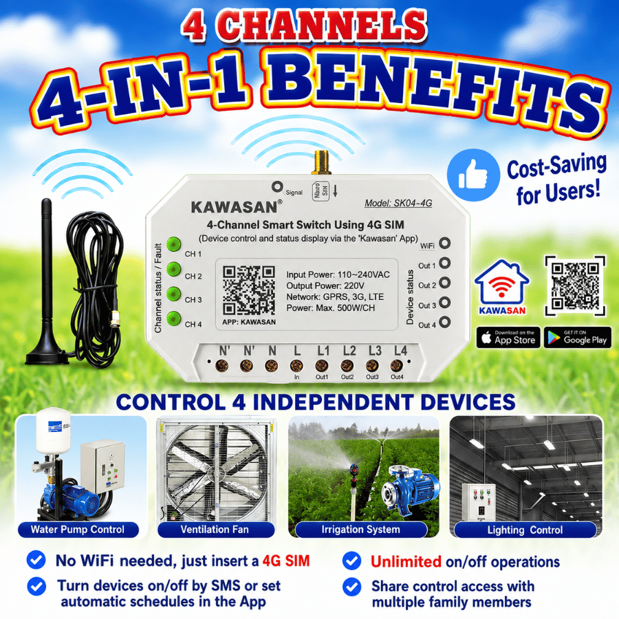 SK04-4G Remote Control Switch with many outstanding features Công tắc điều khiển từ xa SK04-4G mang nhiều tính năng nổi bật
