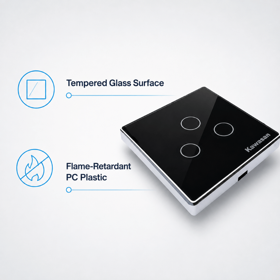 Premium tempered glass panel ensures safety in case of breakage. Mặt kính cường lực cao cấp đảm bảo an toàn khi rơi vỡ