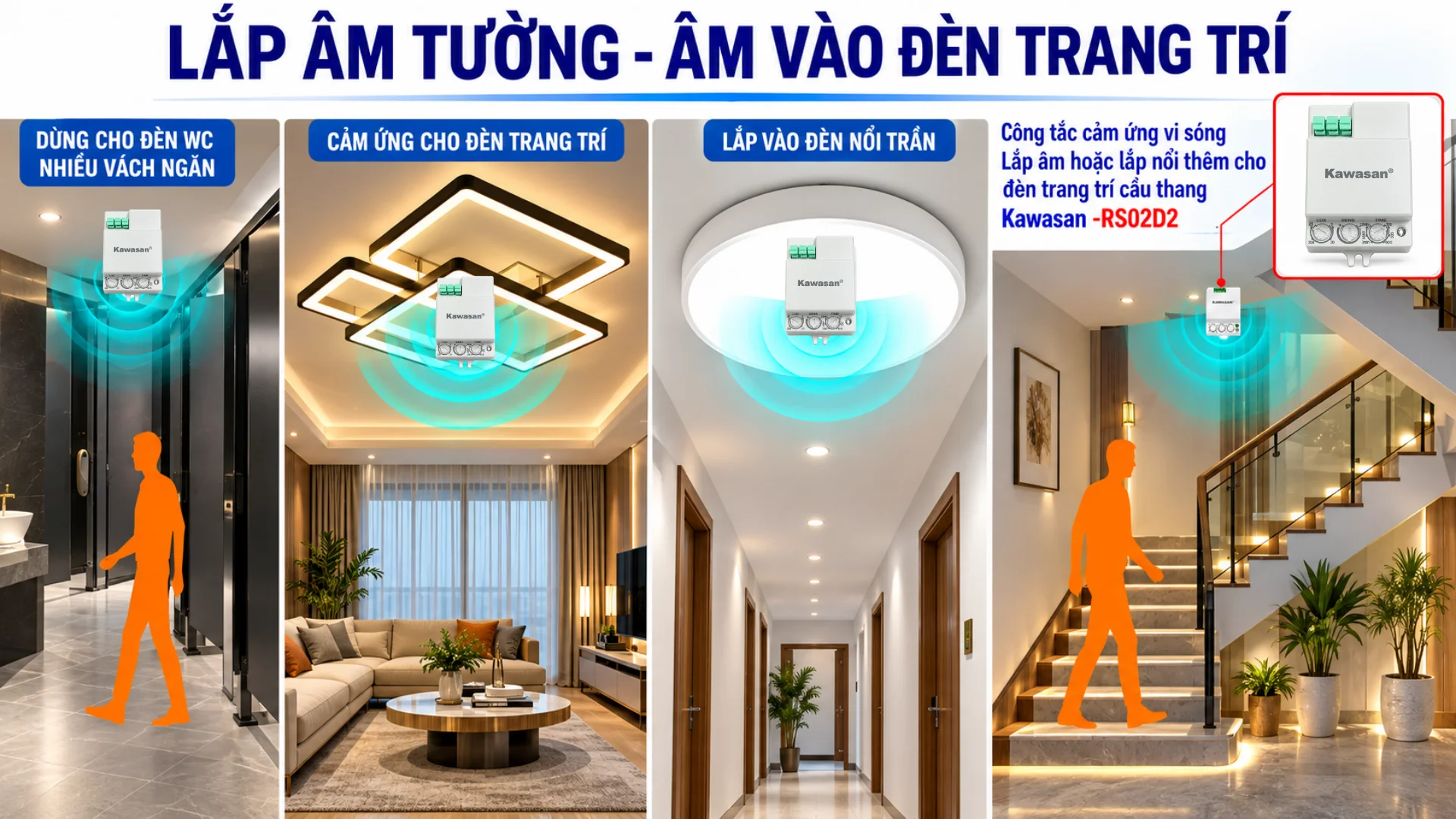Ứng dụng cảm biến vi sóng Kawasan RS02D2 cho đèn trong nhà