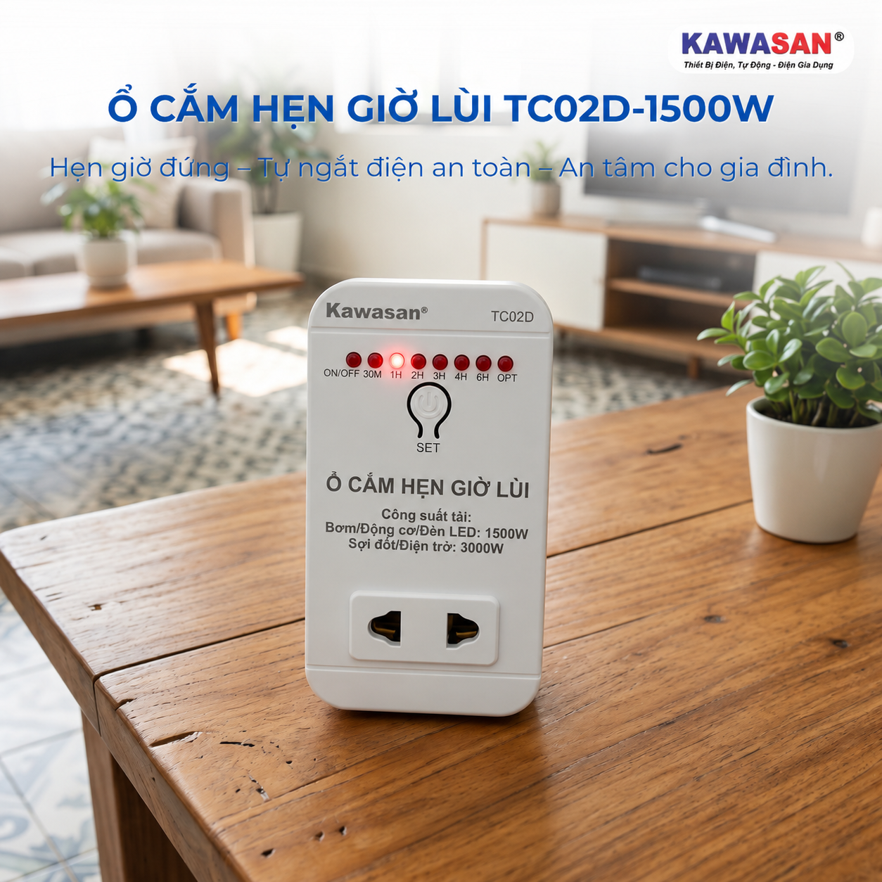 Ổ cắm hẹn giờ lùi TC02D Kawasan tự động ngắt điện
