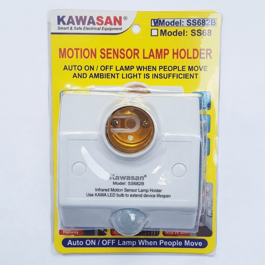 The compact SS682B sensor lamp holder features a standard E27 base Đui đèn cảm ứng SS682B thiết kế nhỏ gọn, đui chuẩn E27