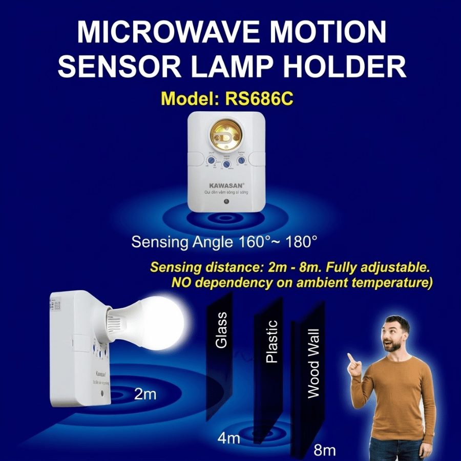 Khoảng cách cảm ứng 2-8m, xuyên được vật cản tốt