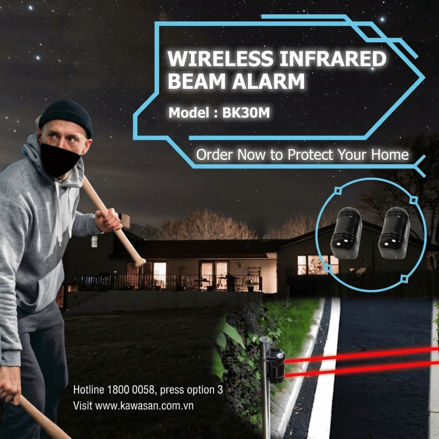 Báo trộm hồng ngoại đầu beam không dây BK Kawasan