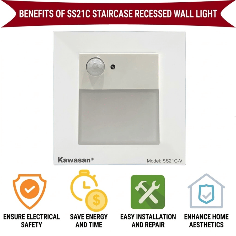 Benefits of the SS21C recessed wall stair sensor light Lợi ích của đèn cầu thang cảm ứng âm tường SS21C