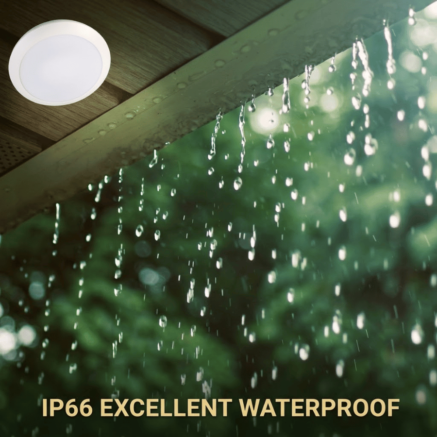 The ceiling sensor light has an IP66 waterproof rating for effective water resistance Đèn trần cảm ứng có chỉ số kín nước IP66 chống thấm hiệu quả