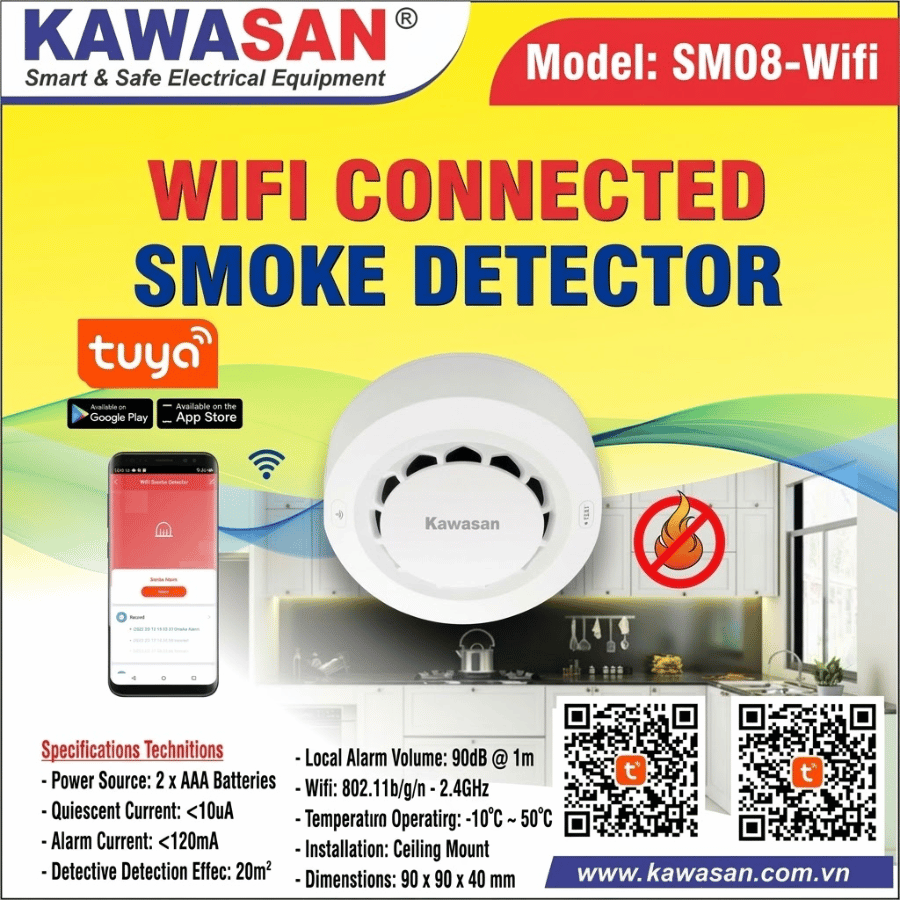 Thiết bị cảm biến báo khói kết nối wifi SM08-WIFI Cảm biến khói báo động, điều khiển từ xa