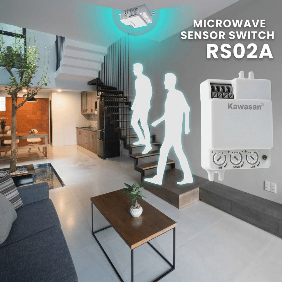 Microwave touch switch RS02A is suitable for installation in hallways, stairs... Công tắc cảm ứng vi sóng RS02A phù hợp lắp đặt cho hành lang, cầu thang...