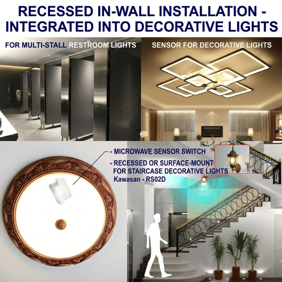 Can be installed on walls and recessed into decorative lights Có thể lắp âm tường và âm vào các đèn trang trí