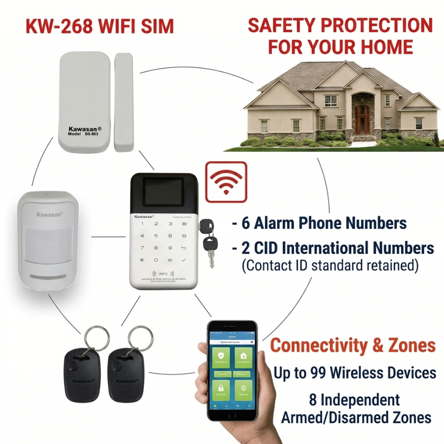 The 268 WIFI SIM alarm control panel offers a range of features Thiết bị chống trộm trung tâm 268 WIFI SIM có nhiều ưu điểm nổi bật