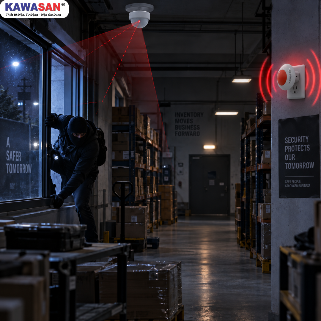 Còi báo động không dây AL21 Kawasan bảo vệ kho hàng ban đêm