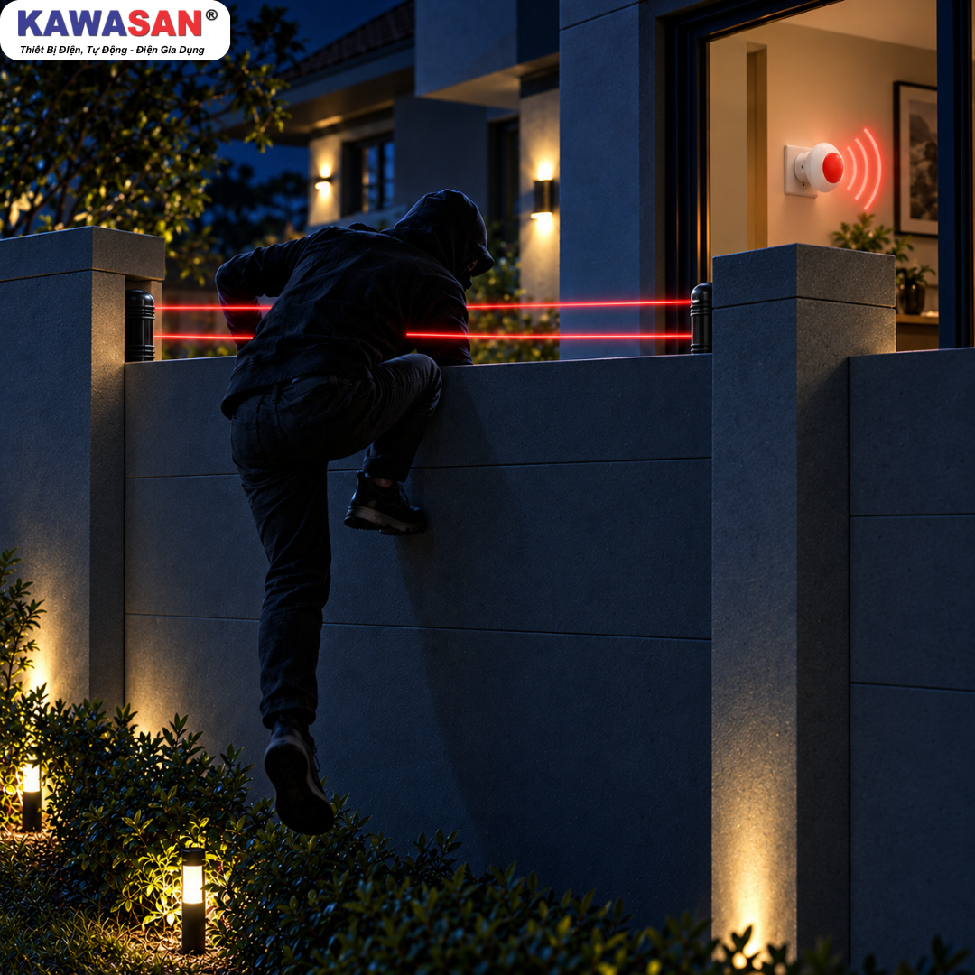 Hàng rào chống trộm không dây BK100M gắn trên tường rào