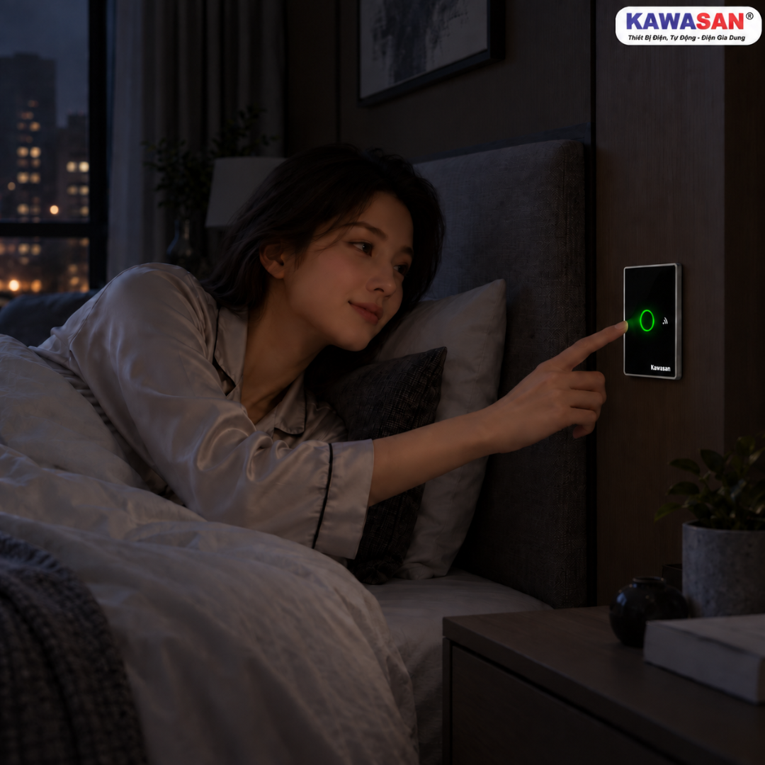 Đèn LED viền phát sáng dịu nhẹ giúp bạn dễ dàng định vị công tắc cảm ứng chạm trong đêm tối