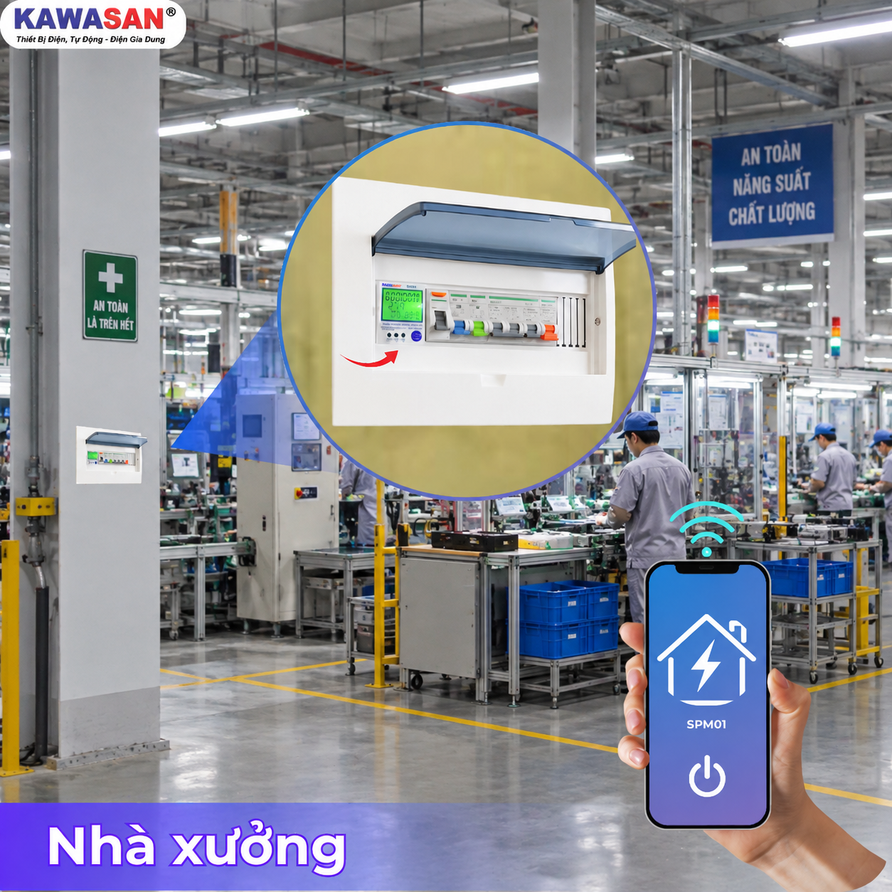 Thiết bị giám sát điện SPM01-Pro cảnh báo quá tải cho xưởng sản xuất