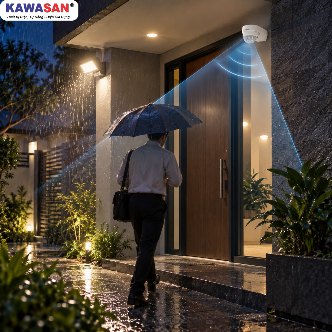 Cảm biến chuyển động hồng ngoại KW-SS782B Kawasan bật đèn sân vườn ban đêm mưa bão