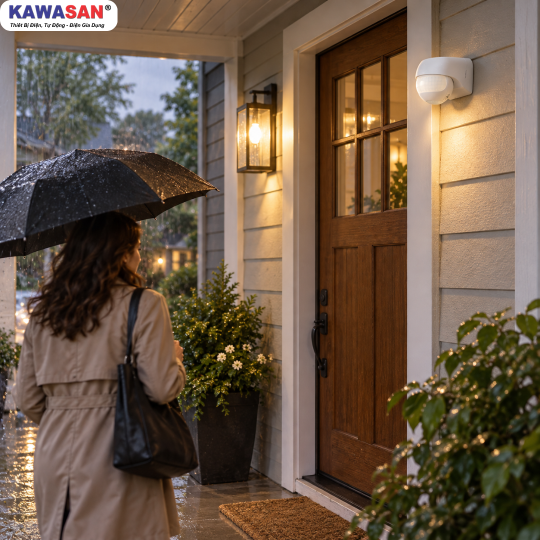 Cảm biến chuyển động hồng ngoại KW-SS80M tự động bật tắt đèn hiên nhà mùa mưa