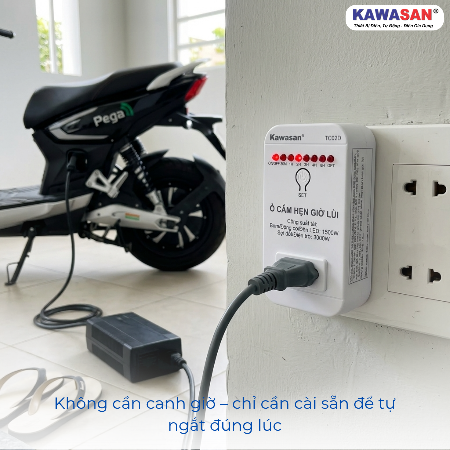 Ổ cắm hẹn giờ đếm ngược TC02D Kawasan cắm sạc xe điện an toàn