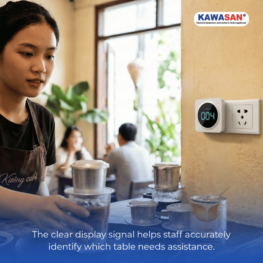 Chuông gọi phục vụ KAWASAN DC20 giúp nhân viên nhận biết chính xác số bàn đang cần hỗ trợ