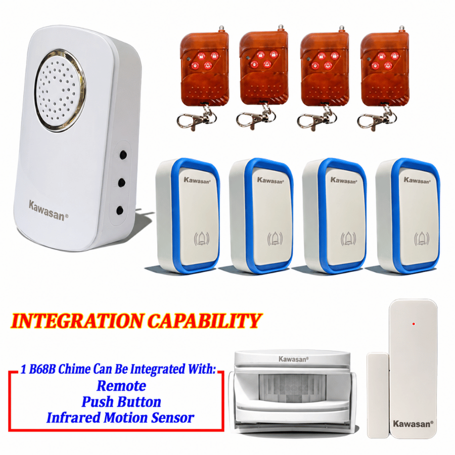 High integration capability: up to 5 remotes, 4 push buttons, and 4 sensor units. Khả năng tích hợp cao 5 Remote 4 nút nhấn và 4 đầu cảm ứng