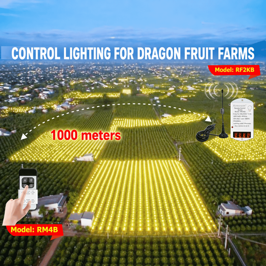 Điều khiển từ xa bật tắt đèn cho vườn thanh long