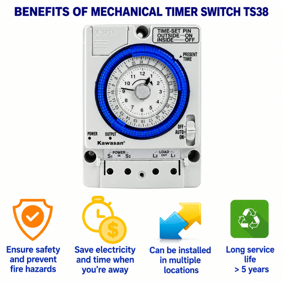 Công Tắc Hẹn Giờ Cơ, Timer Hẹn Giờ TS38
