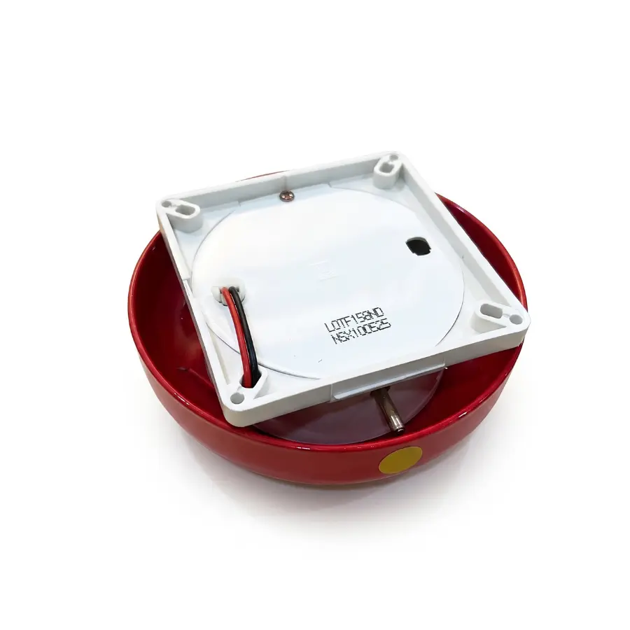 Mặt sau chuông điện Tiến Thành 6 inch nhìn nghiêng, có đế trắng, dây điện và các lỗ cố định