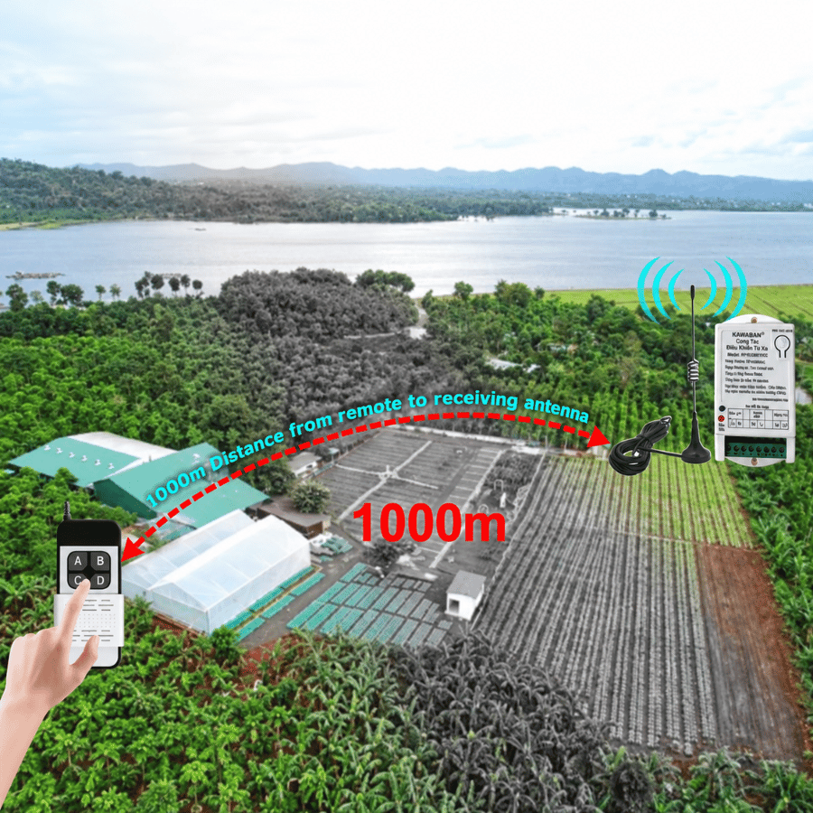 Khoảng cách điều khiển nhận sóng lên đến 1000m nếu ít vật cản