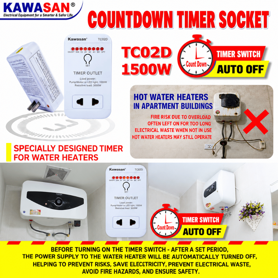 Chuyên dụng hẹn giờ cho bình nước nóng tránh quên tắt dẫn đến cháy nổ