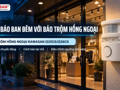 Thiết bị báo trộm hồng ngoại lắp bên ngoài cửa hàng vào ban đêm