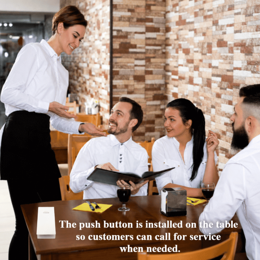 Customers can conveniently use the push button to call service staff. Khách hàng dùng nút nhấn gọi nhân viên phục vụ vô cùng tiện lợi