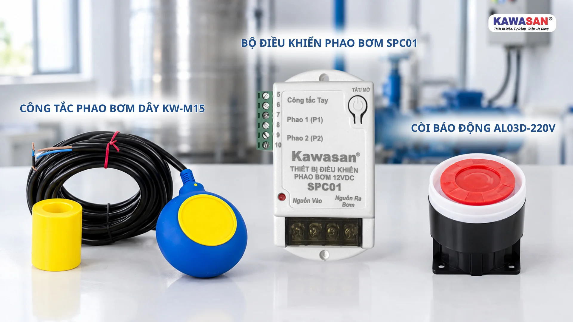 Bộ phao chống cạn Kawasan gồm KW-M15 SPC01 và còi AL03D-220V