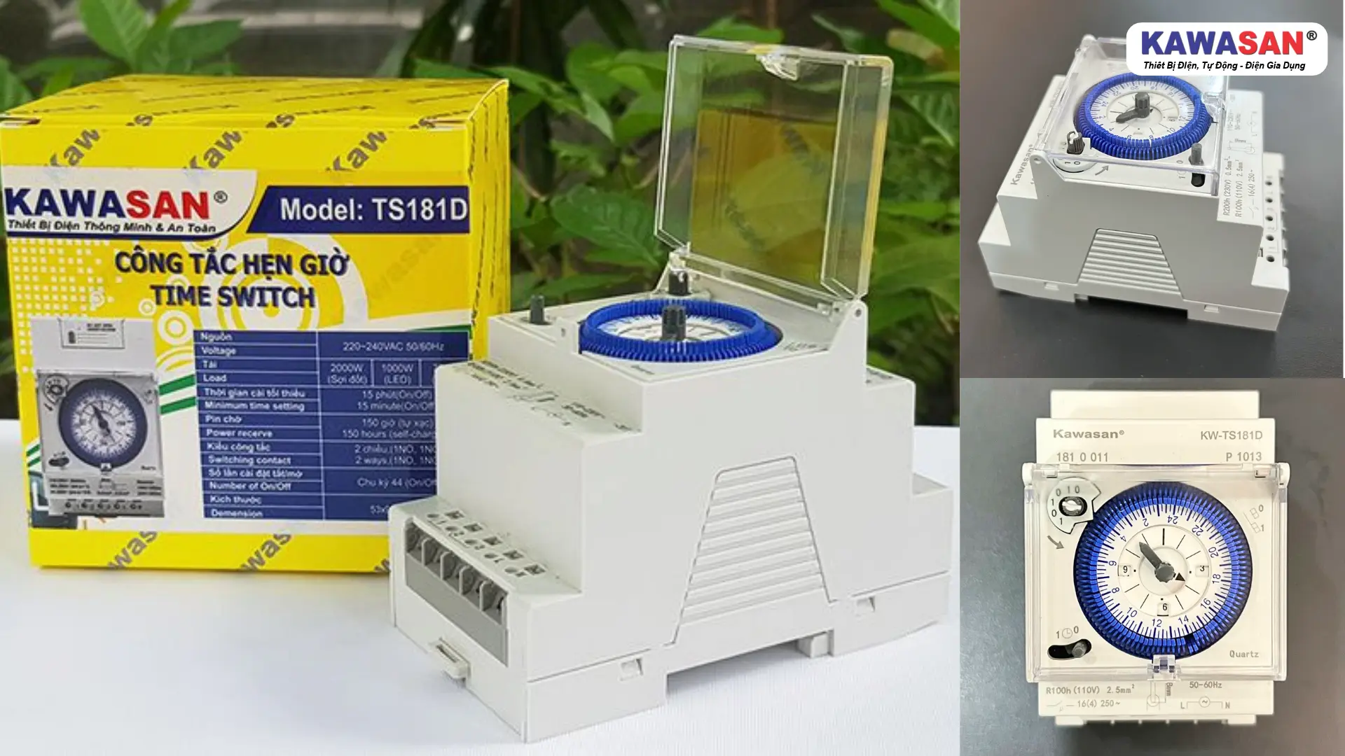 Cận cảnh mặt đồng hồ TS181D với vòng 96 nấc xanh dương để cài đặt timer hẹn giờ theo khoảng 15 phút.