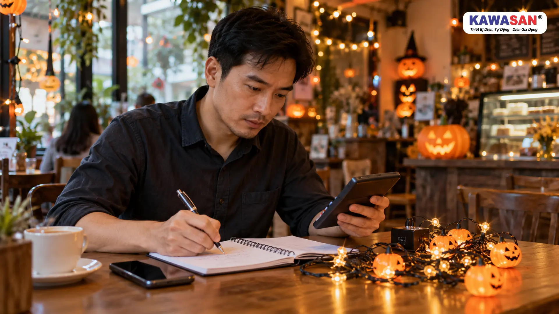 Người dùng tìm hiểu cách tính điện năng tiêu thụ của đèn LED trang trí Halloween.