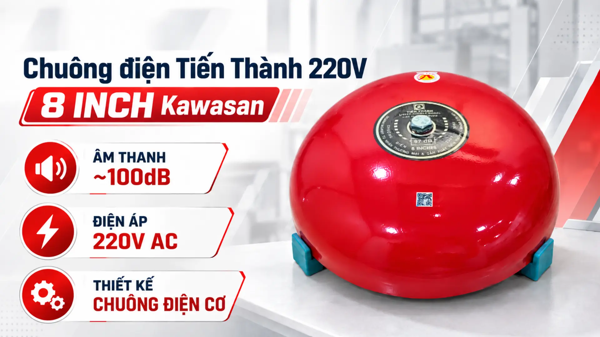 Chuông điện Tiến Thành màu đỏ đặt trên nền trắng