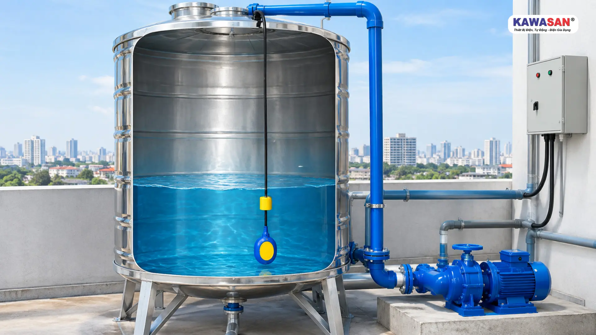 Công tắc phao bơm điều khiển máy bơm theo mực nước trong bồn