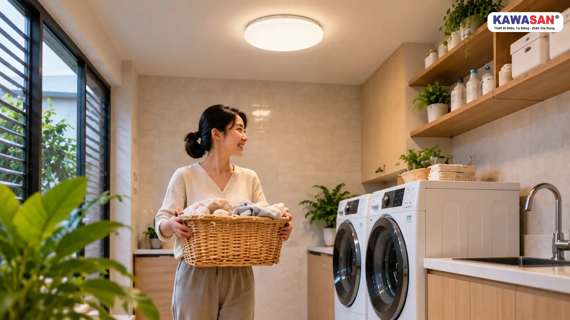 Ứng Dụng Đèn Ốp Trần Cảm Ứng MS326-12W Trong Phòng Giặt