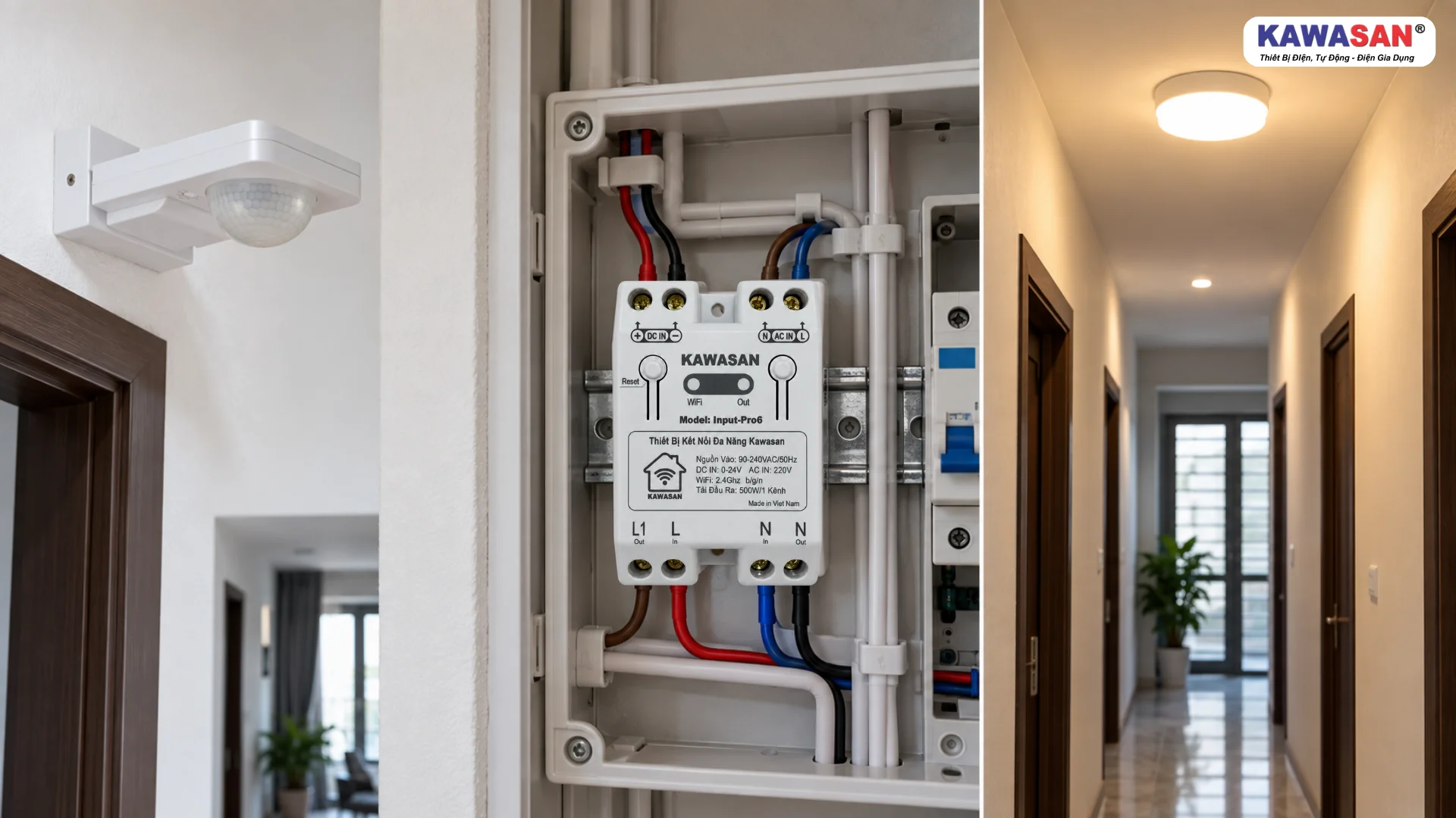 KAWASAN Input-Pro6 kết nối cảm biến với đèn trong hệ thống nhà thông minh