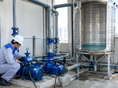 Kỹ thuật viên kiểm tra máy bơm vẫn chạy nhưng không lên nước