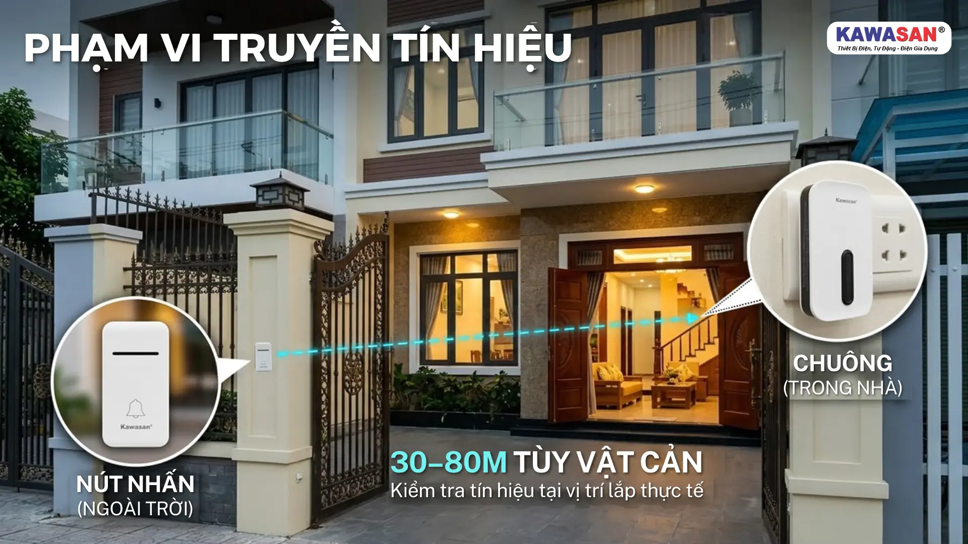 Phạm vi truyền tín hiệu chuông cửa KAWASAN DB818A