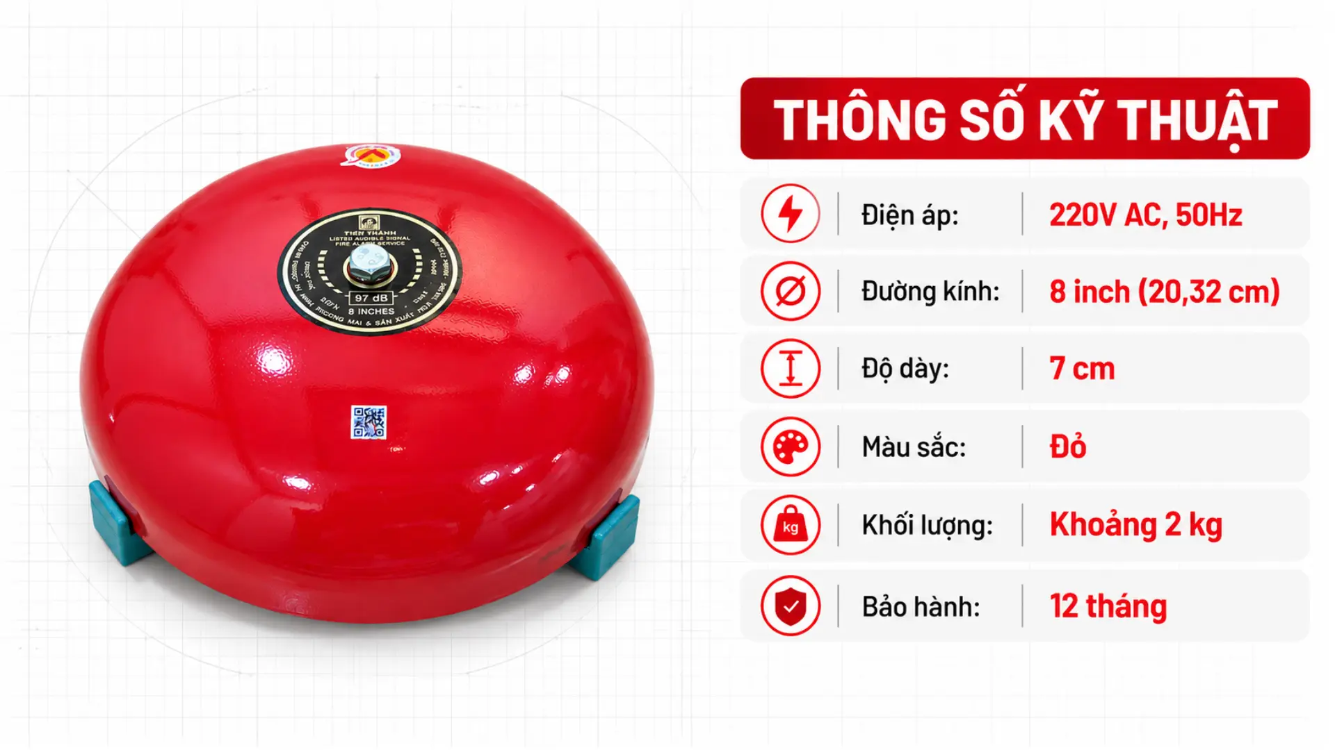 Bảng thông số kỹ thuật của chuông điện Tiến Thành