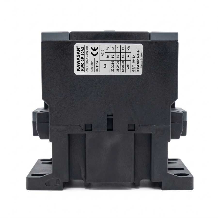 Tem thông số kỹ thuật khởi động từ 3 pha KAWASAN KWC-3P-80A2, dòng AC-3 80A.